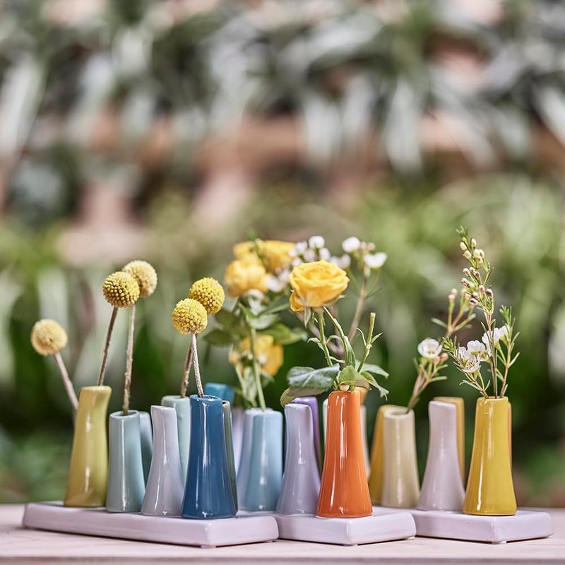 Chive - Pooley 2, Ceramic Flower Vase, 8-Tube Shape (Scout Blue with Blue and Green) - Image 4